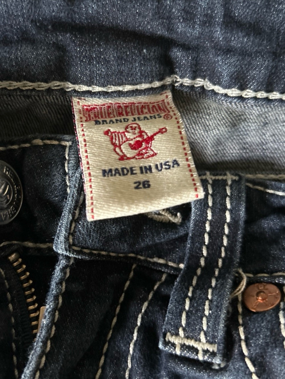 True Religion Dark Blue Straight Leg Jeans with Contrast Stitching - Picture 3 of 4